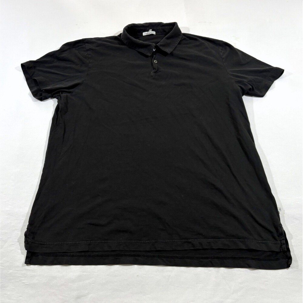 James Perse Sueded Jersey Black Polo Shirt Mens Short Sleeve Cotton Sz 2XL USA